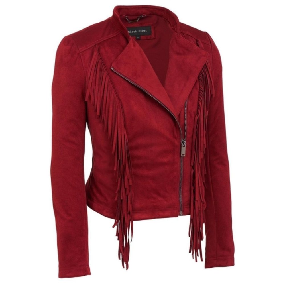 Black Rivet Faux Suede Tassel Jacket Size XL